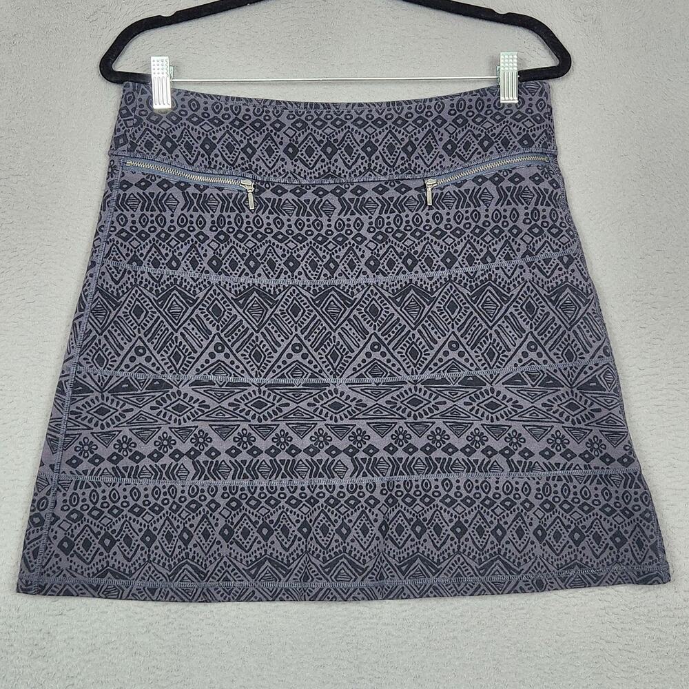 Athleta Skirt Womens Medium Gray Geometric Stretch Zip Pockets Tribal Aztec